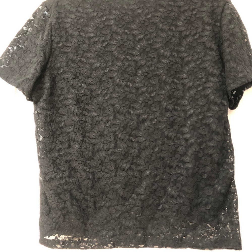 Coldwater Creek black stretch lace short sleeve crew neck partial lined M - Picture 5 of 7